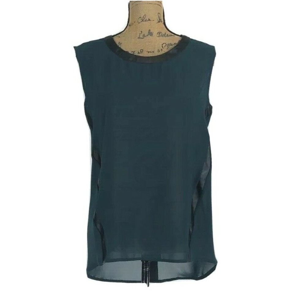 NWT Nordstrom Bellatrix Top XS Hunter Green Black Faux Leather Trim Tunic Hi Low
